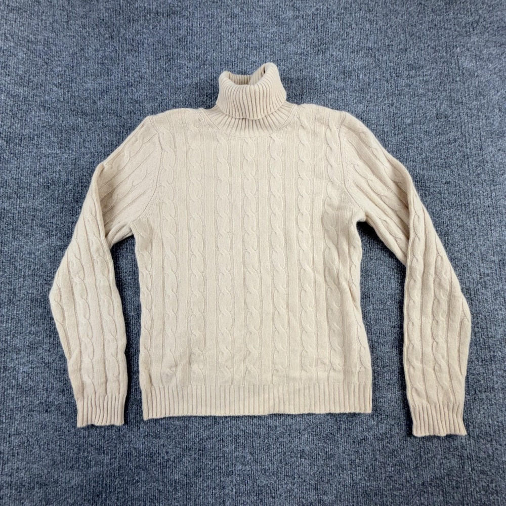 Grace Cashmere Sweater Womens Large Beige Cable Knit Turtleneck Pullover Top